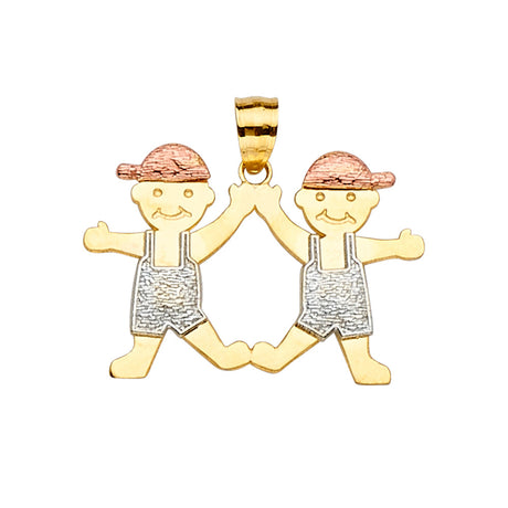 14K Tricolor Gold Two Boys Pendant