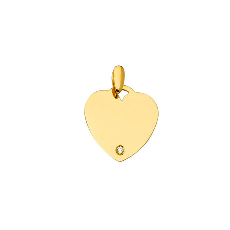 14K Yellow Gold CZ Engravable Heart Pendant