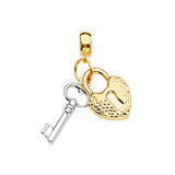14K Two-Tone Gold Key and Heart Lock Charm