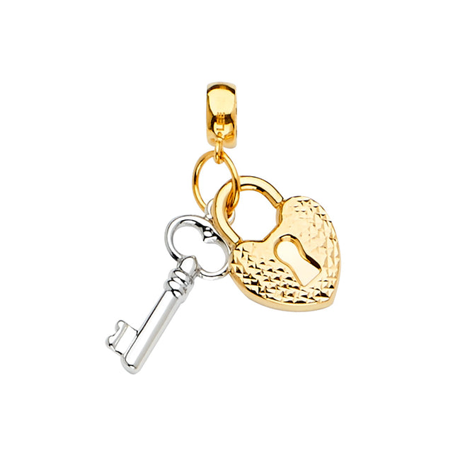 14K Two-Tone Gold Key and Heart Lock Charm