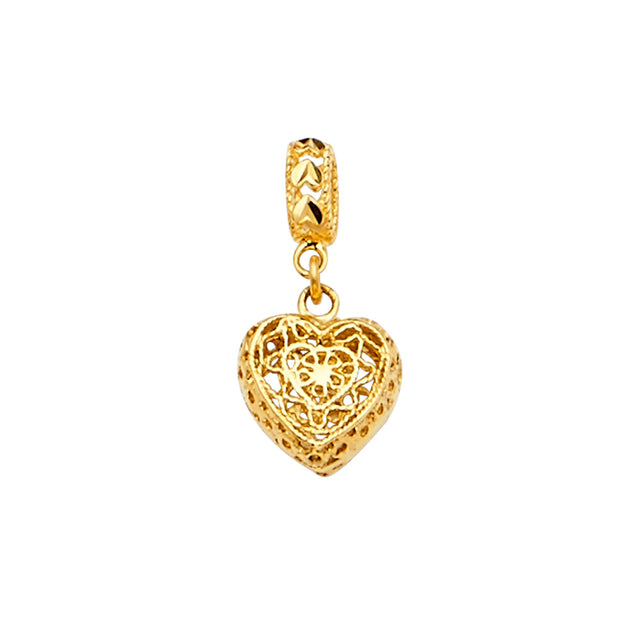 14K Yellow Gold Filigree Heart Charm
