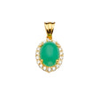 14K Yellow Gold Green Oval Halo Pendant