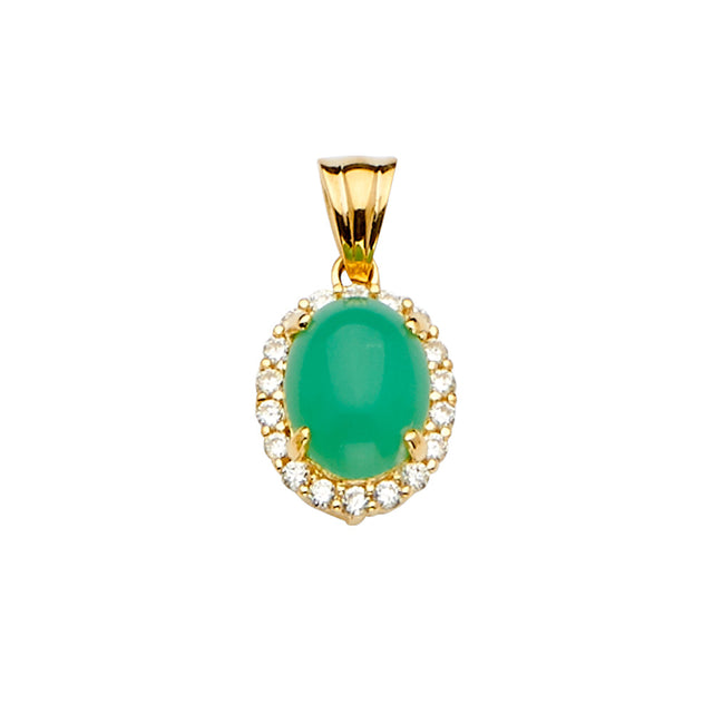 14K Yellow Gold Green Oval Halo Pendant