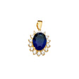 14K Gold Blue Oval Halo Pendant