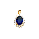 14K Gold Blue Oval Halo Pendant