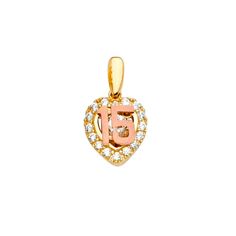 14K Yellow Gold CZ 2Tone 15Years / Half Set Pendant