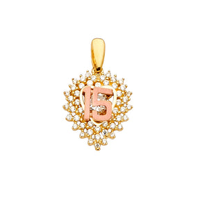 14K Yellow Gold CZ 2Tone 15Years / Half Set Pendant