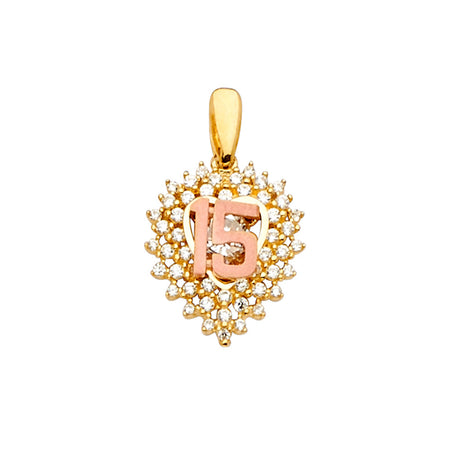 14K Yellow Gold CZ 2Tone 15Years / Half Set Pendant