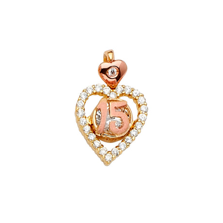 14K Yellow Gold CZ 2Tone 15Years / Half Set Pendant
