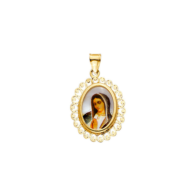 14K Yellow Gold Guadalupe Oval Mother-of-Pearl Medal