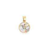 14K Yellow Gold Hummingbird Round Medal on Mother-of-Pearl