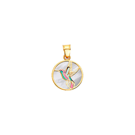 14K Yellow Gold Hummingbird Round Medal on Mother-of-Pearl