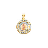 14K Tricolor Gold Nuestra Boda Guadalupe Round Pendant