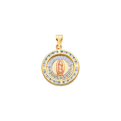 14K Tricolor Gold Nuestra Boda Guadalupe Round Pendant
