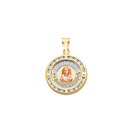 14K Tricolor Gold Nuestra Boda Jesus Round Pendant