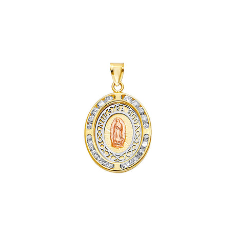 14K Tricolor Gold Nuestra Boda Guadalupe Oval Pendant