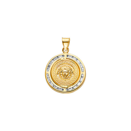 14K Yellow Gold Round Medusa Pendant