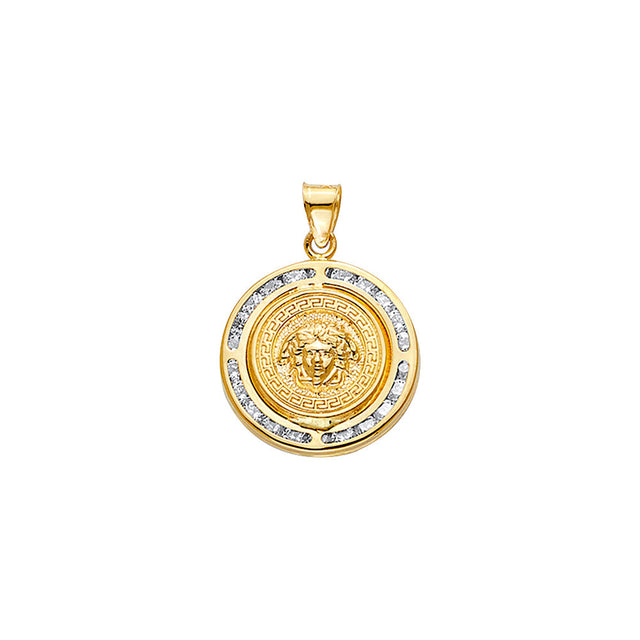 14K Yellow Gold Round Medusa Pendant