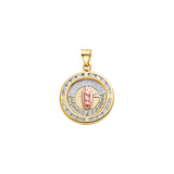 14K Tricolor Gold CZ Round 15 Anos W/Guadaupe Pendant