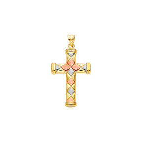14K Tricolor Gold Fancy Cross Pendant
