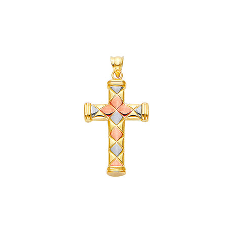 14K Tricolor Gold Fancy Cross Pendant