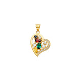 14K Yellow Gold Family Birthstone Heart Pendant