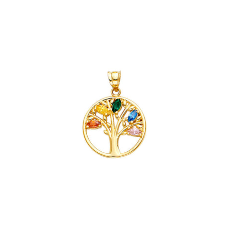 14K Yellow Gold Family Birthstone Tree Pendant