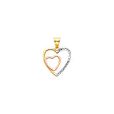 14K Tricolor Gold Diamond-Cut Double Heart Pendant