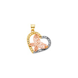 14K Tricolor Gold Pink Butterfly Heart Pendant