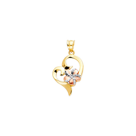 14K Tricolor Gold Heart with Hawaiian Flower Pendant