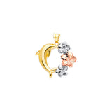 14K Tricolor Gold Dolphin with Hawaiian Flowers Pendant