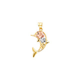 14K Tricolor Gold Dolphin with Hawaiian Flower Pendant