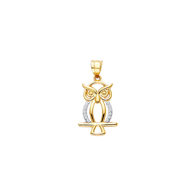 14K Yellow Gold Owl Pendant