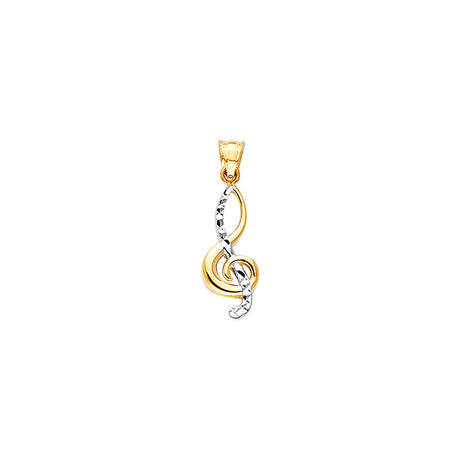 14K Two-Tone Gold Diamond-Cut Treble Clef Pendant