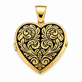 14K Yellow Gold Engraved Floral Heart Locket Pendant