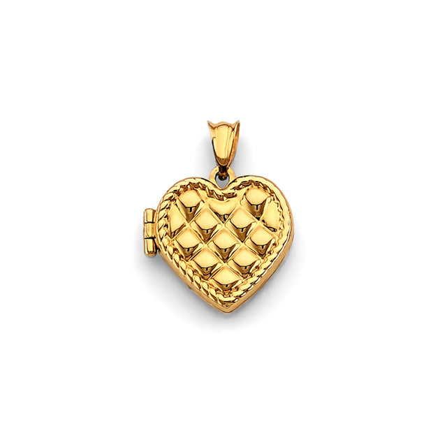 14K Yellow Gold Small Basketweave Heart Locket Pendant