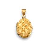 14K Yellow Gold Basketweave Oval Locket Pendant