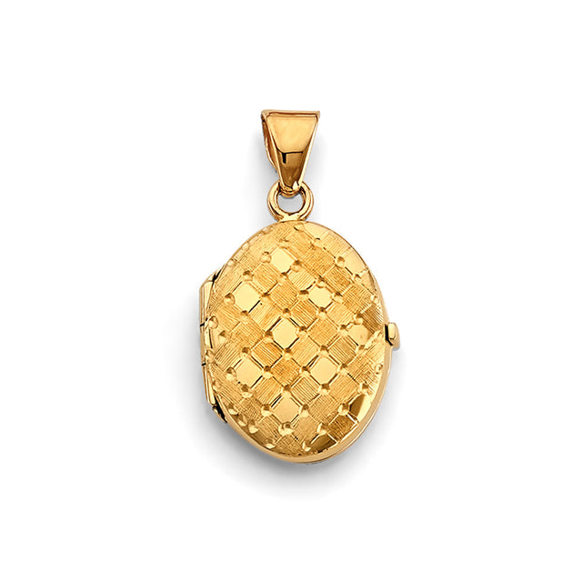 14K Yellow Gold Basketweave Oval Locket Pendant