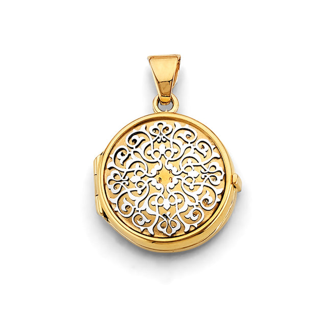 14K Yellow Gold Filigree Round Locket Pendant