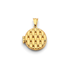 14K Yellow Gold Basketweave Round Locket Pendant