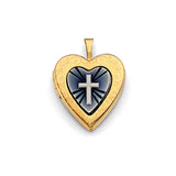 14K Yellow Gold Heart Locket Pendant with Cross Pendant