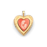 14K Yellow Gold Mother & Baby Enamel Heart Locket Pendant