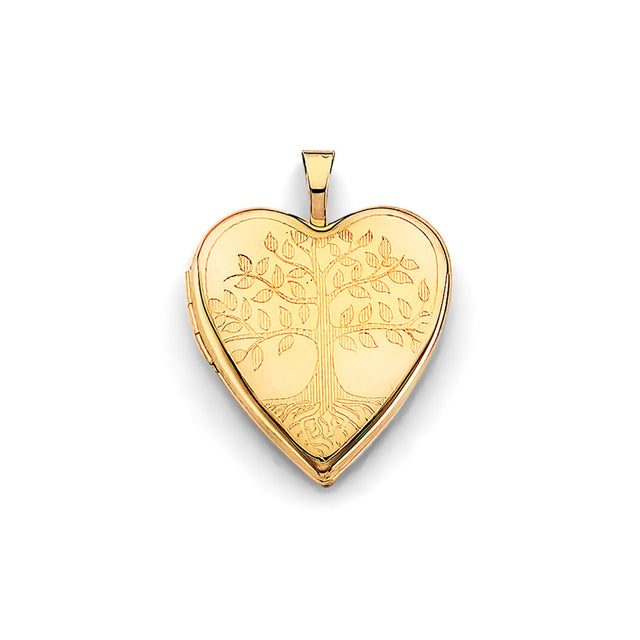 14K Yellow Gold Family Tree Heart Locket Pendant