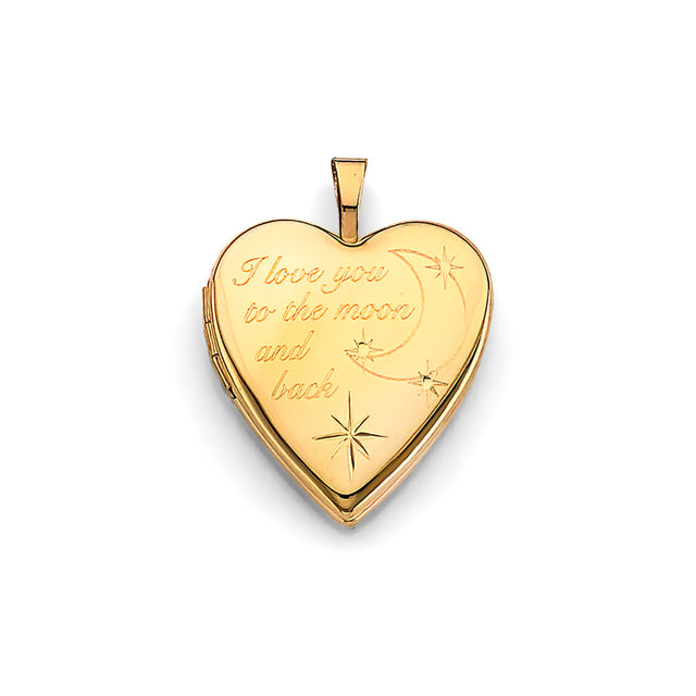 14K Yellow Gold To the Moon and Back Heart Locket Pendant