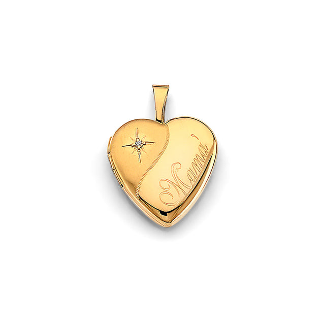 14K Yellow Gold Mom Diamond-Accent Heart Locket Pendant