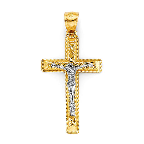 14K Two-Tone Gold Crucifix Cross Pendant