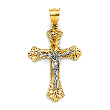 14K Two-Tone Gold Crucifix Cross Pendant