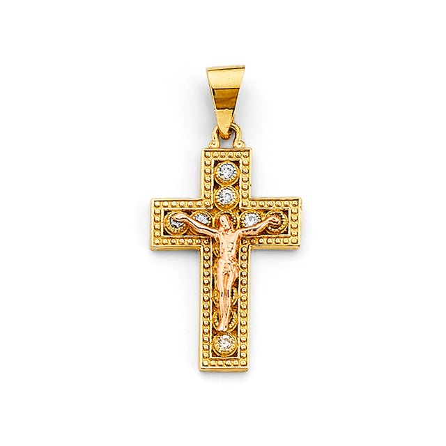 14K Two-Tone Gold Crucifix Cross Pendant