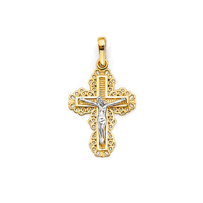 14K Two-Tone Gold Crucifix Cross Pendant