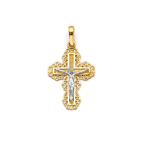 14K Two-Tone Gold Crucifix Cross Pendant